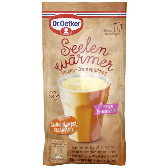 Dr. Oetker Seelenwärmer Tassen-Cremepudding Sahne-Mandel 58G 1 Dr. Oetker Seelenwärmer Tassen-Cremepudding Sahne-Mandel 58G